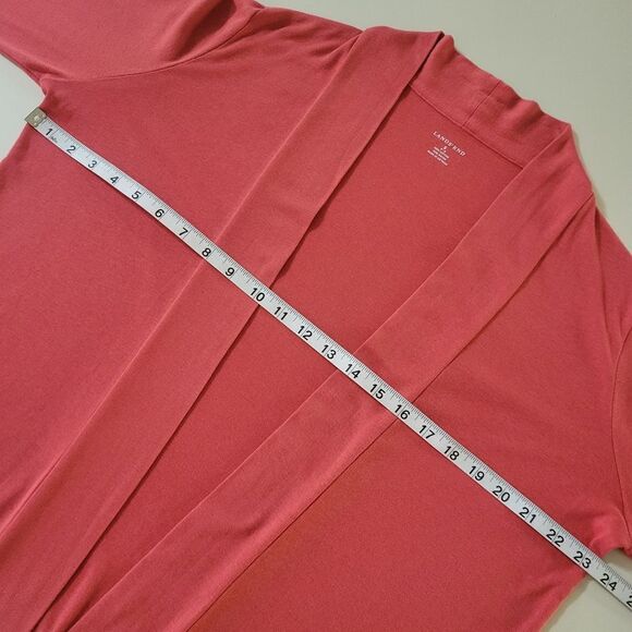 Lands' End Women's Coral Orange Long Sleeve Knit Open Front Cardigan - Picture 3 of 12